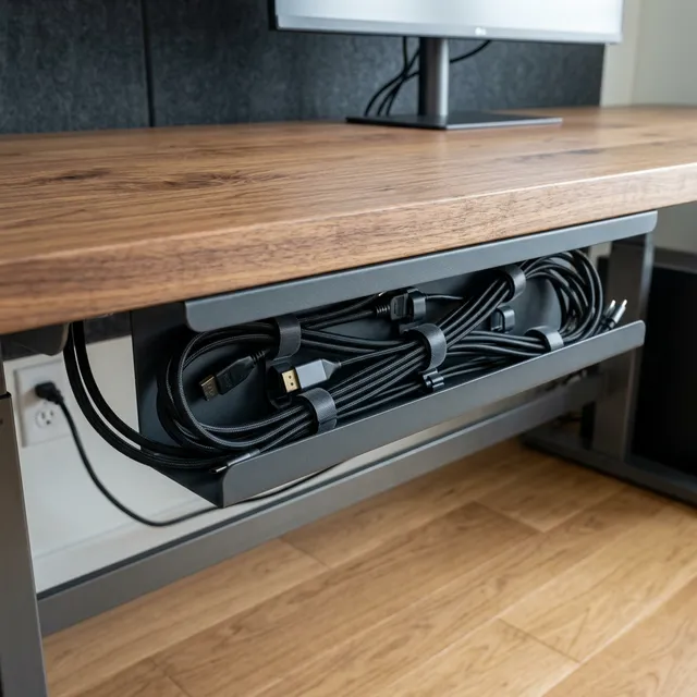 デスク下の「配線地獄」をクランプで完全隠蔽！最大120cmのスチール製ケーブルトレー