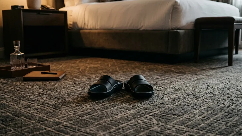 出張先の薄給使い捨てスリッパを捨て、究極のルームシューズ『ウーフォス』をカバンに忍ばせる