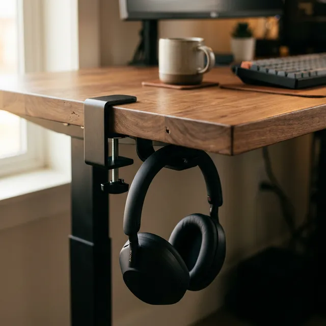 デスク周りの空中を制す。「360度回転式ヘッドホンハンガー」のアイキャッチ画像
