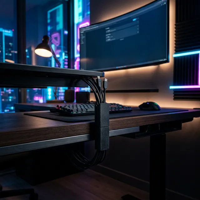 デスク裏のケーブル地獄を1秒で隠す！側面挿入式のケーブルスリーブ