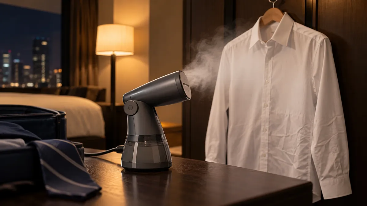出張先のシャツのシワを、ホテルの部屋で伸ばす。折りたためるスチーマー兼用アイロン